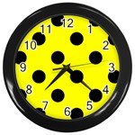 Polka Dots - Black on Yellow Wall Clock (Black)