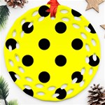 Polka Dots - Black on Yellow Round Filigree Ornament (Two Sides)