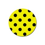 Polka Dots - Black on Yellow Rubber Coaster (Round)