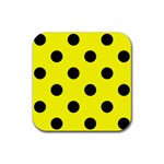 Polka Dots - Black on Yellow Rubber Coaster (Square)