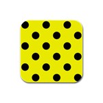 Polka Dots - Black on Yellow Rubber Square Coaster (4 pack)