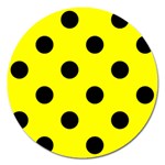 Polka Dots - Black on Yellow Magnet 5  (Round)