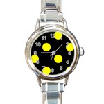 Polka Dots - Yellow on Black Round Italian Charm Watch
