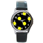 Polka Dots - Yellow on Black Round Metal Watch
