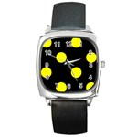 Polka Dots - Yellow on Black Square Metal Watch