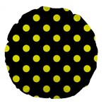 Polka Dots - Yellow on Black Large 18  Premium Round Cushion