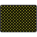 Polka Dots - Yellow on Black Double Sided Fleece Blanket (Large) (Two Sides)