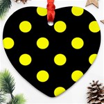 Polka Dots - Yellow on Black Heart Ornament (Two Sides)