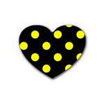 Polka Dots - Yellow on Black Heart Coaster (4 pack)