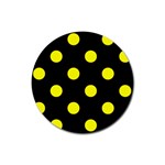 Polka Dots - Yellow on Black Rubber Round Coaster (4 pack)
