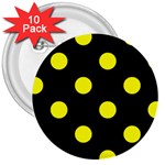Polka Dots - Yellow on Black 3  Button (10 pack)