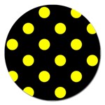 Polka Dots - Yellow on Black Magnet 5  (Round)