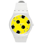 Polka Dots - Black on Canary Yellow Round Plastic Sport Watch (M)