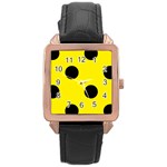 Polka Dots - Black on Canary Yellow Rose Gold Leather Watch