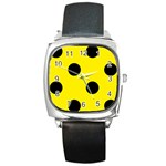 Polka Dots - Black on Canary Yellow Square Metal Watch