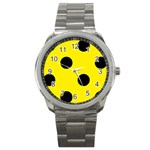 Polka Dots - Black on Canary Yellow Sport Metal Watch