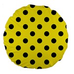 Polka Dots - Black on Canary Yellow Large 18  Premium Round Cushion