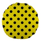 Polka Dots - Black on Canary Yellow Large 18  Premium Flano Round Cushion