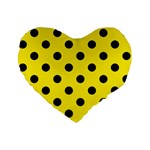 Polka Dots - Black on Canary Yellow Standard 16  Premium Flano Heart Shape Cushion
