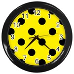 Polka Dots - Black on Canary Yellow Wall Clock (Black)