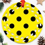 Polka Dots - Black on Canary Yellow Ornament (Round Filigree)