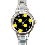 Polka Dots - Canary Yellow on Black Round Italian Charm Watch