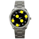 Polka Dots - Canary Yellow on Black Sport Metal Watch
