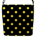 Polka Dots - Canary Yellow on Black Flap Closure Messenger Bag (S)