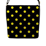 Polka Dots - Canary Yellow on Black Flap Closure Messenger Bag (L)