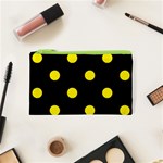 Polka Dots - Canary Yellow on Black Canvas Cosmetic Bag (XS)