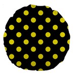 Polka Dots - Canary Yellow on Black Large 18  Premium Round Cushion