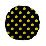 Polka Dots - Canary Yellow on Black Standard 15  Premium Round Cushion