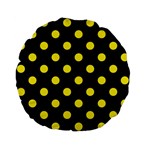 Polka Dots - Canary Yellow on Black Standard 15  Premium Flano Round Cushion