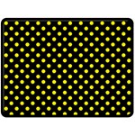 Polka Dots - Canary Yellow on Black Fleece Blanket (Large) (One Side)