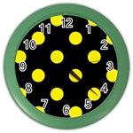 Polka Dots - Canary Yellow on Black Color Wall Clock