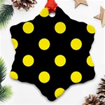 Polka Dots - Canary Yellow on Black Snowflake Ornament (Two Sides)