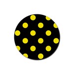 Polka Dots - Canary Yellow on Black Rubber Coaster (Round)