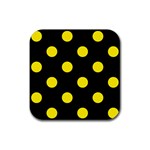 Polka Dots - Canary Yellow on Black Rubber Coaster (Square)