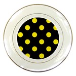 Polka Dots - Canary Yellow on Black Porcelain Plate