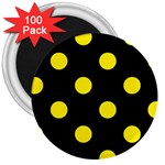 Polka Dots - Canary Yellow on Black 3  Magnet (100 pack)