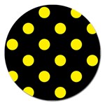 Polka Dots - Canary Yellow on Black Magnet 5  (Round)