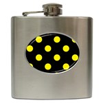 Polka Dots - Canary Yellow on Black Hip Flask (6 oz)