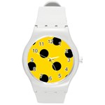 Polka Dots - Black on Gold Yellow Round Plastic Sport Watch (M)