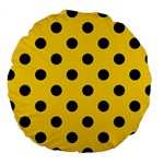 Polka Dots - Black on Gold Yellow Large 18  Premium Round Cushion