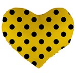 Polka Dots - Black on Gold Yellow Large 19  Premium Flano Heart Shape Cushion