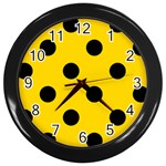 Polka Dots - Black on Gold Yellow Wall Clock (Black)