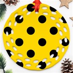 Polka Dots - Black on Gold Yellow Round Filigree Ornament (Two Sides)