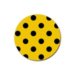 Polka Dots - Black on Gold Yellow Rubber Coaster (Round)