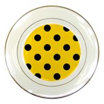 Polka Dots - Black on Gold Yellow Porcelain Plate
