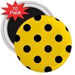 Polka Dots - Black on Gold Yellow 3  Magnet (10 pack)